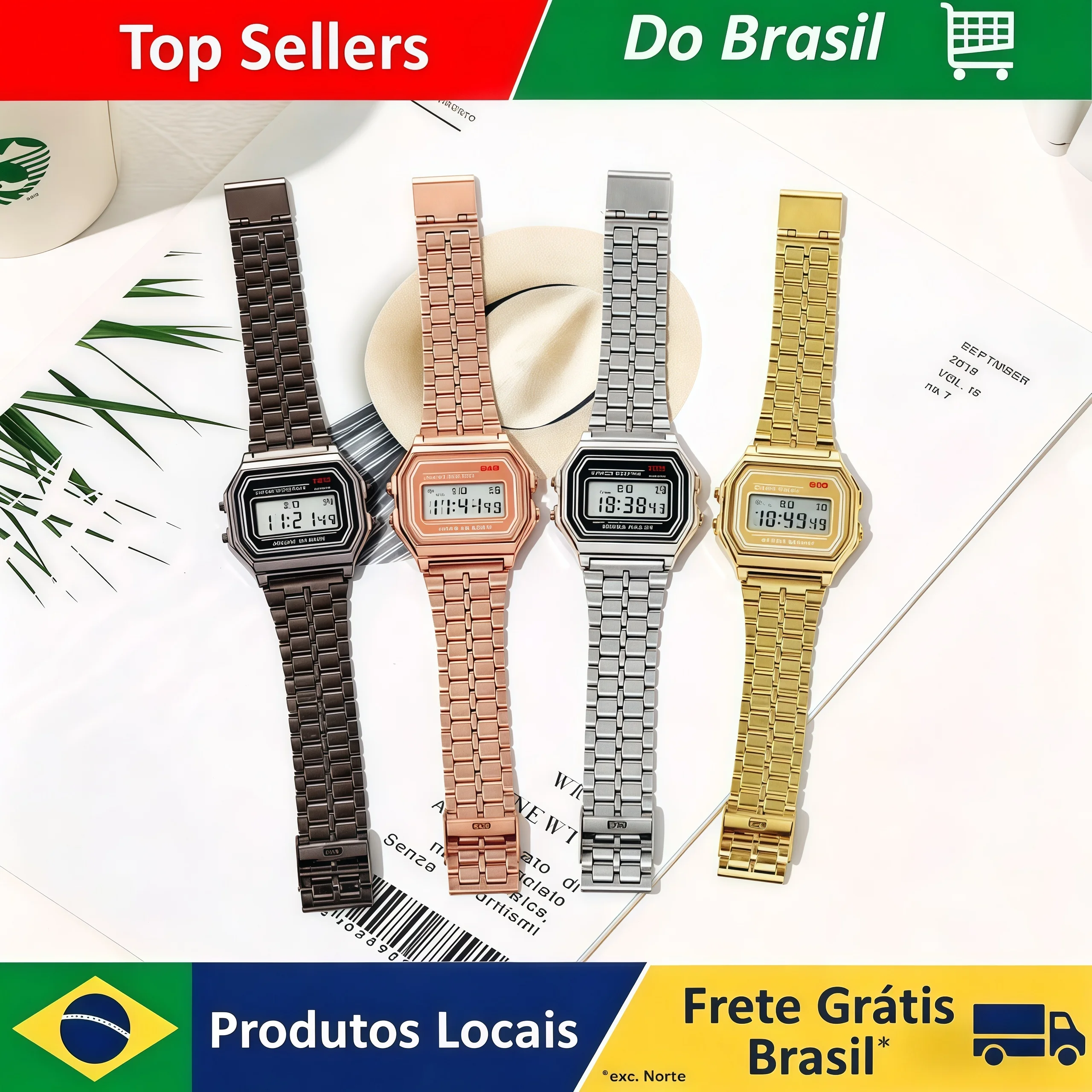 Relógios Digitais LED de Luxo para Homens em Aço Inoxidável Dourado Prata Relógio Eletrônico de Moda para Negócios Relógios Masculinos