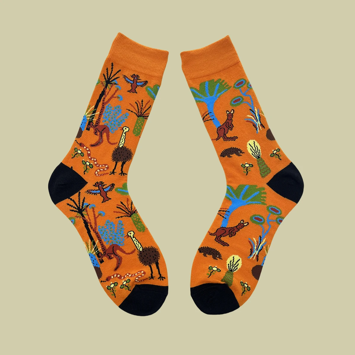 1 Pair Original Forest  Animal World Pattern Pattern,Fashion Trend Men's Mid-Calf Socks Suit In All Seasons