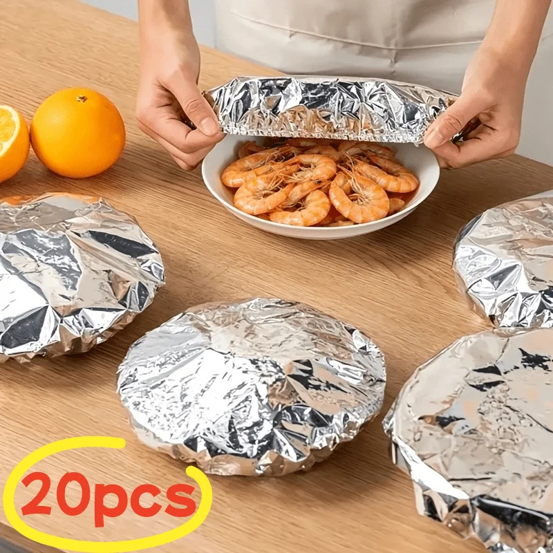 20Pcs Food Grade Reusable Aluminum Foil Food Covers Heavy Duty Kitchen Thermal Lids Dust Insect Proof Keep Dishes Warm Fresh