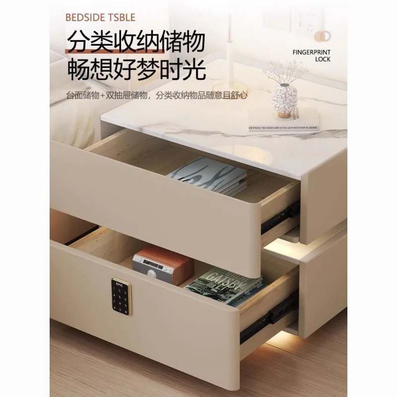 Internet celebrity suspension smart bedside table simple modern solid wood light luxury cream style advanced lock wirele