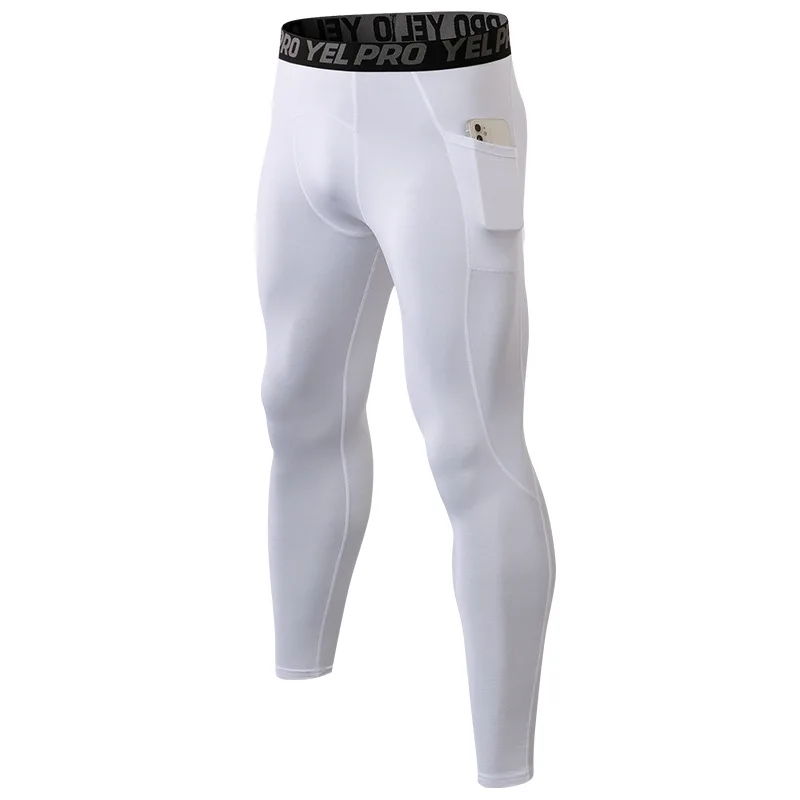 Men's Autumn And Winter Fitness Pants Fleece-lined Bottoming Training Pants Pocket PRO Tight Stretch Running Sports Pants