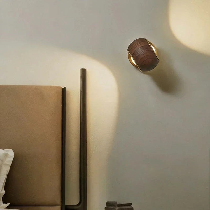 Black walnut wall lamp full spectrum eye protection bedside lamp medium antique creative light luxury bedroom balcony aisle lamp