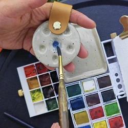 Ceramic Color Palette Retro Leather Design Cute Fingertip Painting Watercolor Pigment Palette Portable Mini Portable