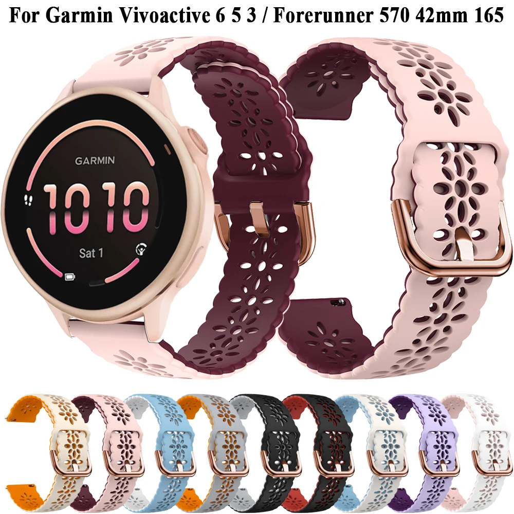 20mm Silicone Strap For Garmin Vivoactive 6 5 3 Forerunner 570 42mm 165 55 Venu Sq 2 Approach S12 S42 S44 S50 Bracelet Watchband