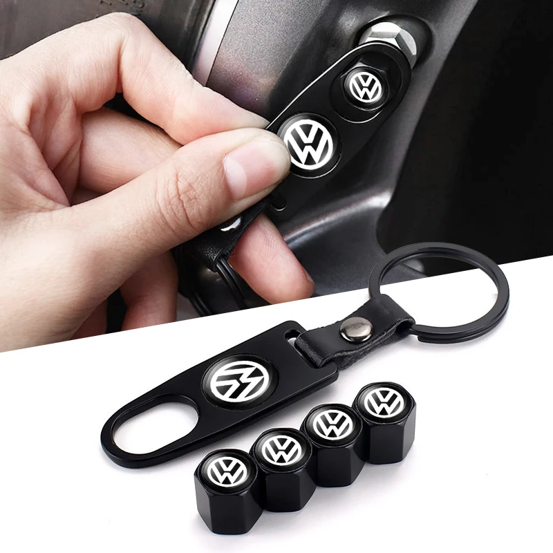 5PCS/set Car Wheel Tire Air Valve Caps with Keychain For VW GTI Polo Golf Passat Tiguan Arteon Touareg Taigo Caddy Accessories