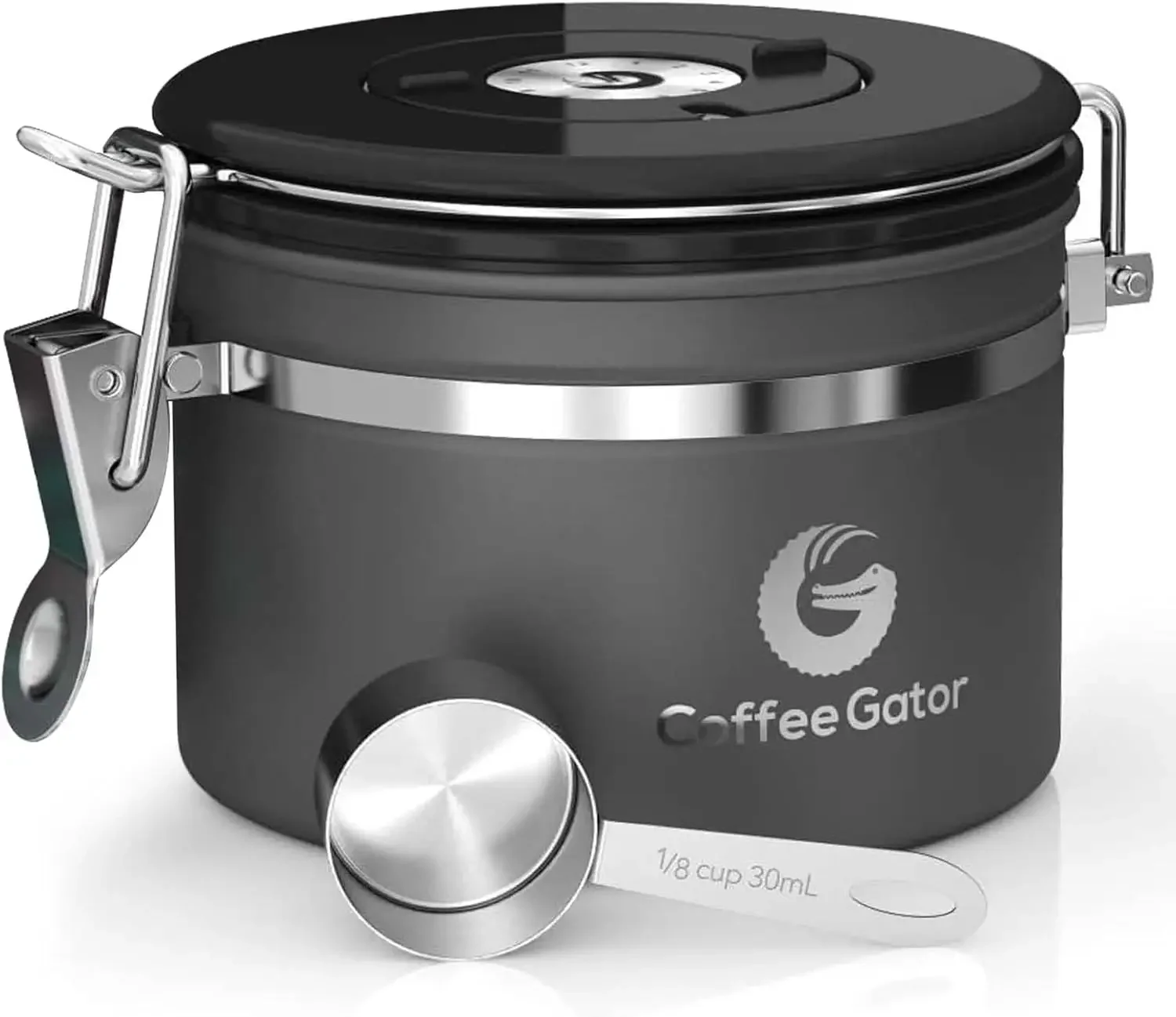 Airtight Stainless Steel Coffee Canister with CO2 Valve & Date Tracker, 11oz, Gray