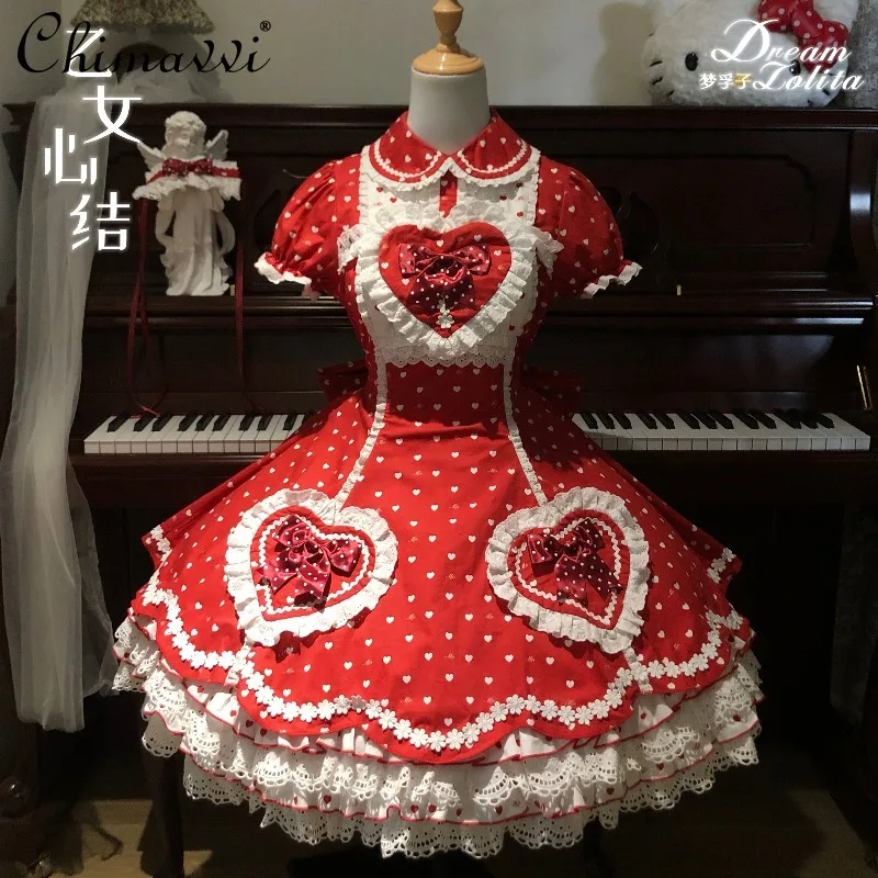 Sweet Heart Polka Dot Lolita Op Dress Spring and Summer 2026 Princess Puffy Dresses New Cute Bowknot Girl Womens Elegant Party