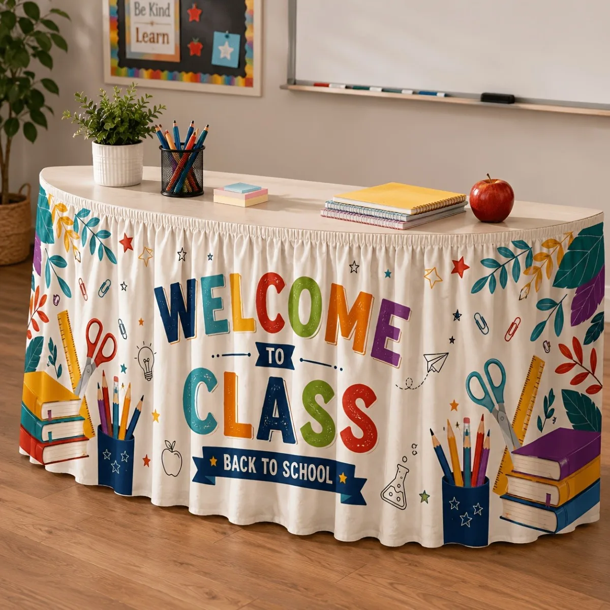 Tableskirt 2D flat printing1pc send a tablecloth, Zhuo skirt, 1pc welcome back to the class topic