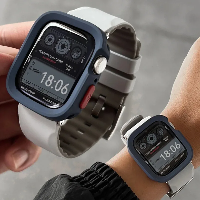 حزام سيليكون + حافظة من البولي يوريثان لساعة iWatch Ultra 3 Apple 11/10/9/8/4/5/6/7 42 46 49 45 مللي متر غطاء حماية سوار IWatch 41 44 مللي متر