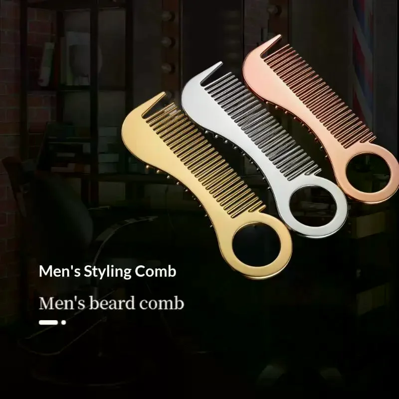 Stainless Steel Men's Beard Comb Portable Mini Oil Head Comb For Barber Mustache Care Shaping Tools Pocket Size Silver Hair Comb