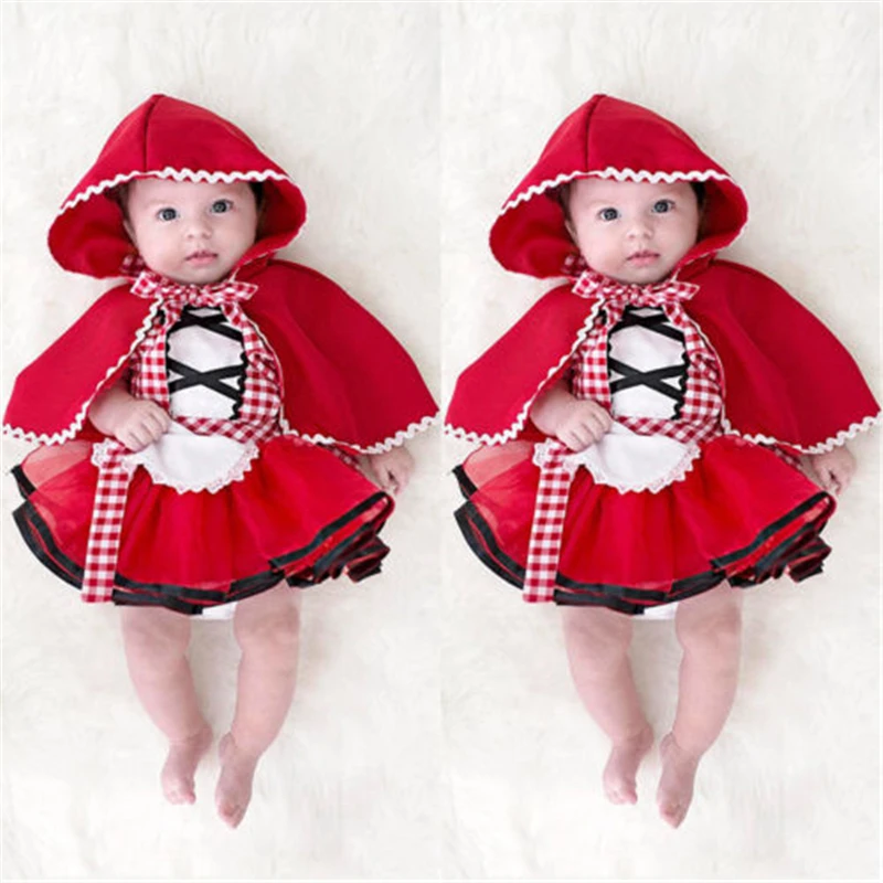 Cute Newborn Toddler Baby Girl Tutu Skirt Photo Prop Costume+Cape Cloak Outfit Little Red Riding Hood Cosplay Sweet Girls