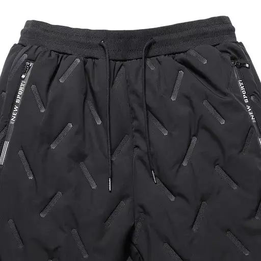 Men Winter Lamb Fleece Lined Quilted Pants Elastic Waist Drawstring Thermal Warm Casual Trousers With Zipper Pockets