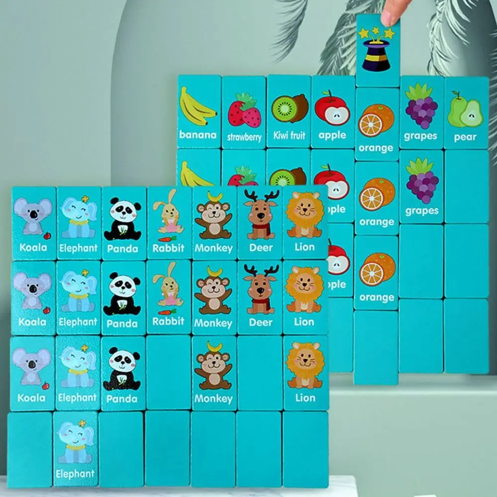 36 STKS Creatieve Houten Ketting Spel Cartoon Fruit Dier Paar Bijpassende Matching Game Blauwe Houten Puzzel Leren