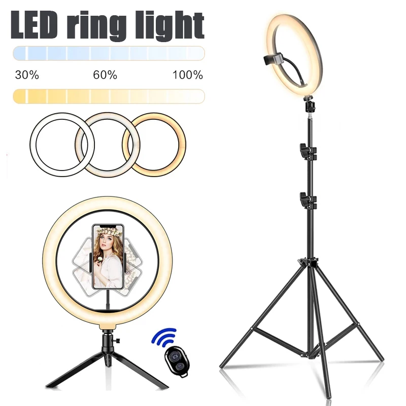 26/33cm LED Selfie Ring Light Fill Lamp Remote Control Photography Lighting with 50cm Tripod for Tiktok Youtube Live Video Lamps