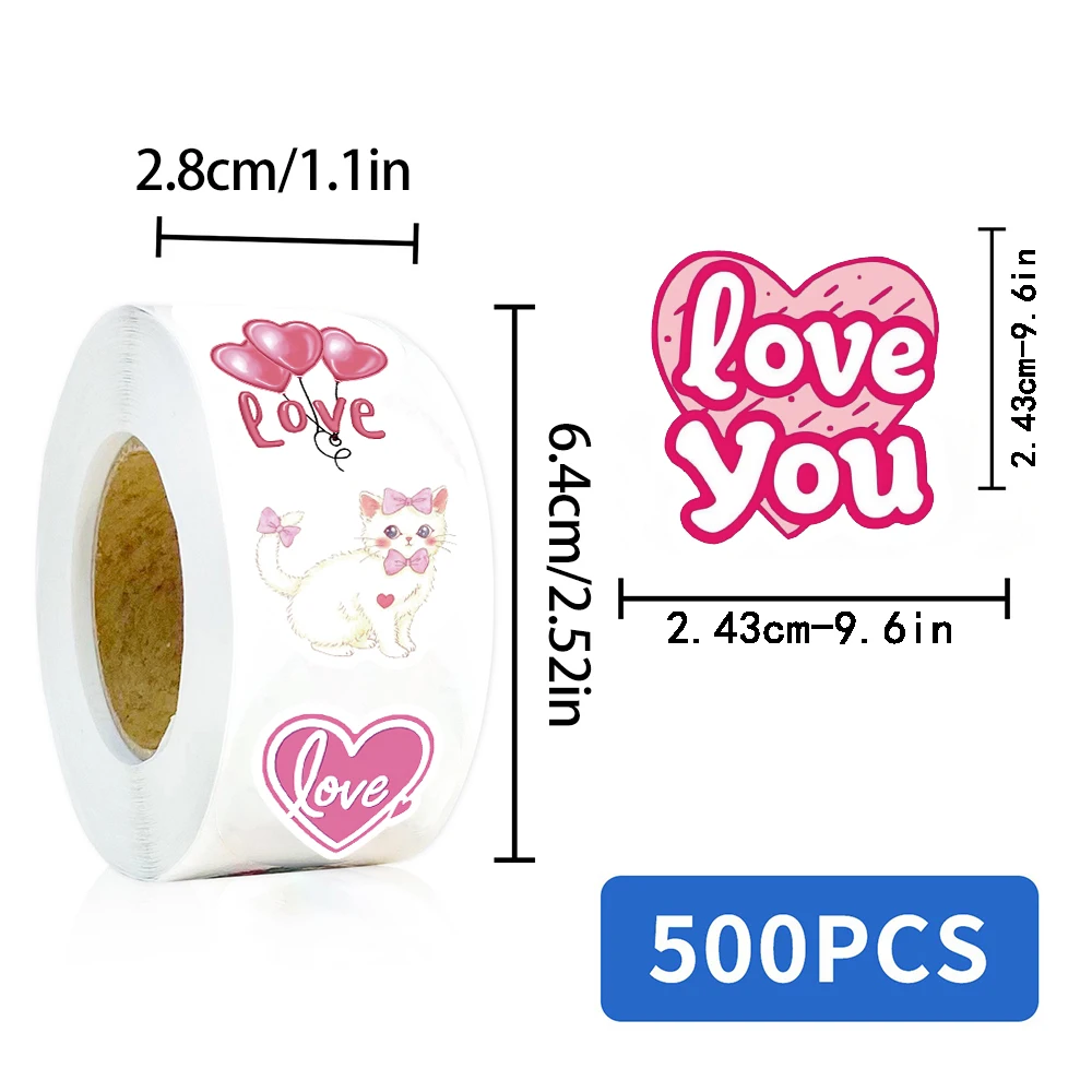 500PCS Valentine's Day Roll Stickers Aesthetic Skateboard Laptop Luggage Phone Gift Graffiti Phone Gradient Fashion Wall Sticker