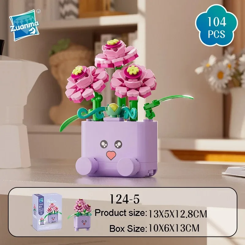 Kreative Emoticon-Blumentöpfe Bausteine Spielzeugmodell Sonnenblumen Rosen Blumen-Botanik-Bausteine Zusammenbaubares Ornament Kindergeschenk