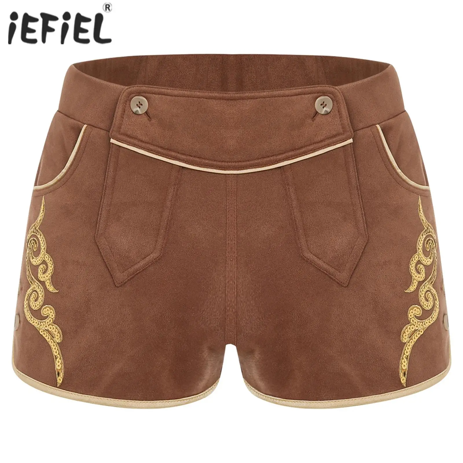 Bayerische traditionelle Oktoberfest-Cosplay-Kostüme für Herren, bayerische Shorts aus Wildleder mit Pailletten, Retro-deutsche Oktoberfest-Wrestling-Shorts
