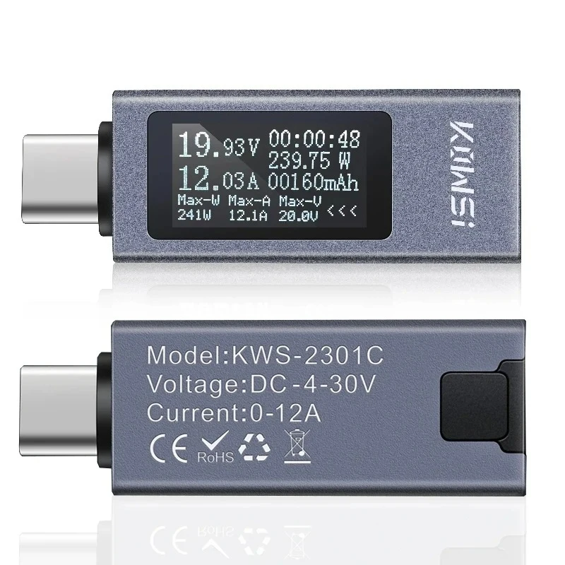 USB Type C Tester PD Charger Detector 4-30V 0-12A 240W OLED Power Meter KWS-2301