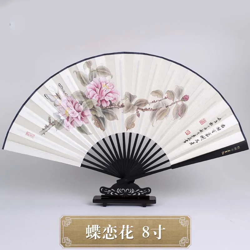 

Chinese fan men's silk cloth durable convenient opening and closing hand fan landscape calligraphy and painting folding fan