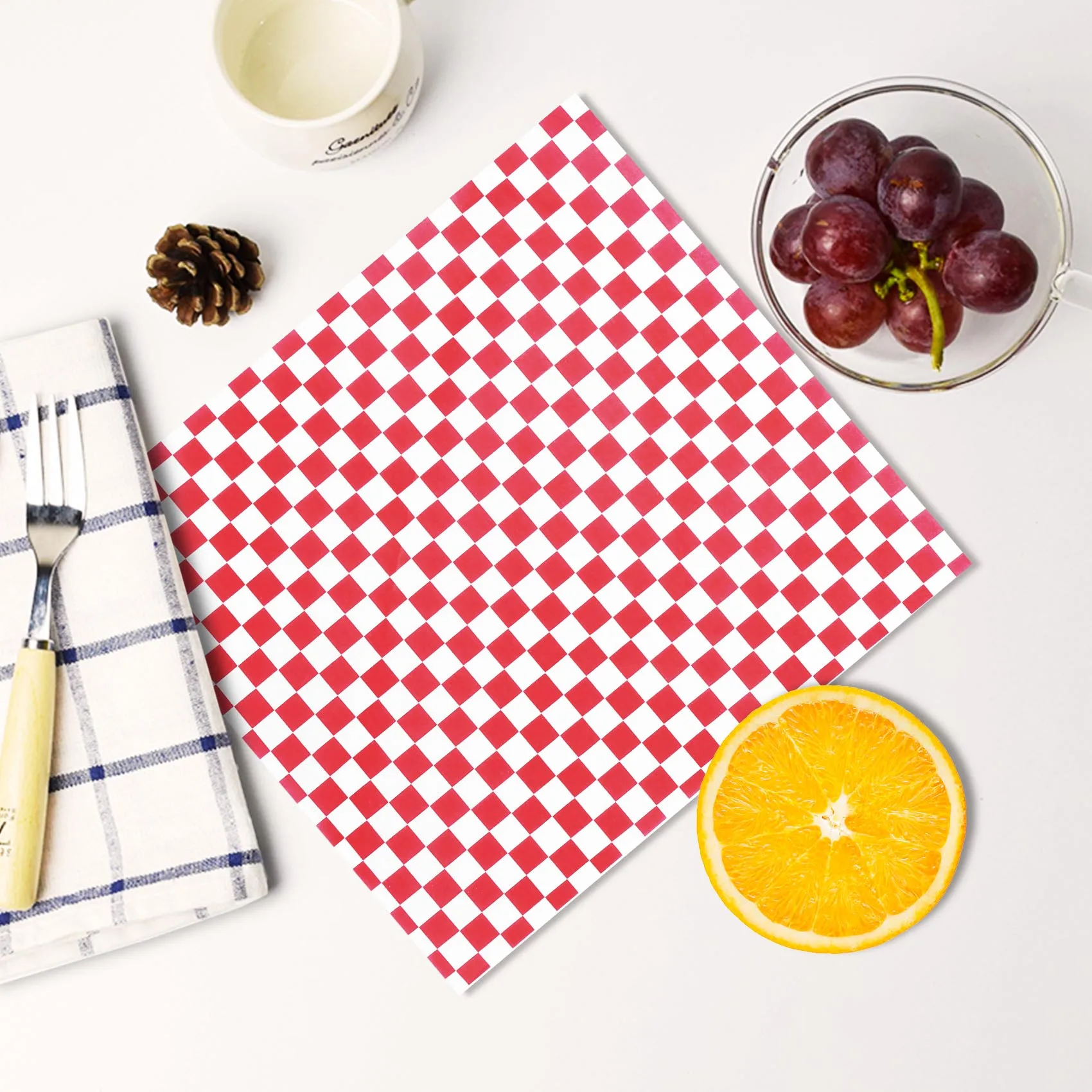 Imagem -04 - Papéis Vermelhos e Brancos Checkered Food Wrap Repelente de Gordura Sandwich Burger Embalagem Deli Candy Basket Liner 100 Pcs