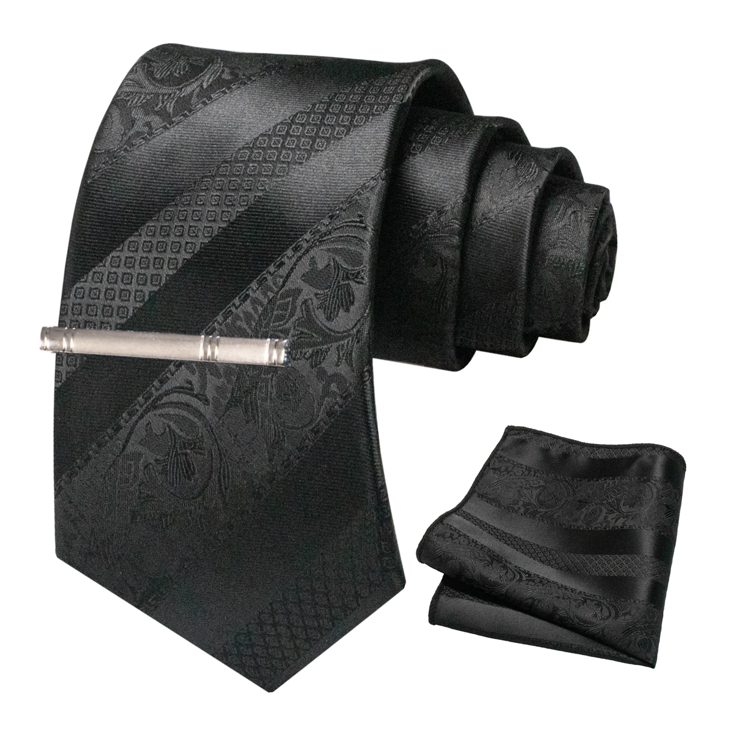 Klassische Herren-Krawatte mit Blumenmuster, 8 cm, Seidenkrawatten-Set, Einstecktuch, Krawattenklammer, Business-Anzubehör, Bräutigam-Hochzeitskrawatte – Detail 13