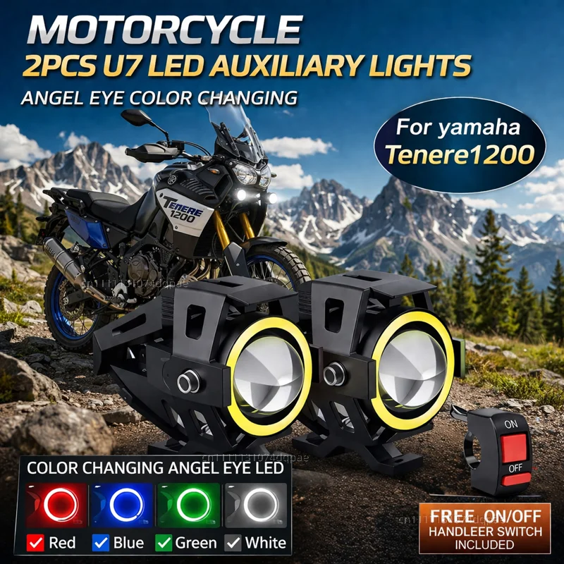 Waterproof Motorcycle LED Headlight 3000LMW U7 Motorbike LED Driving Fog Spot Light with Switch For Yamaha Super Tenere