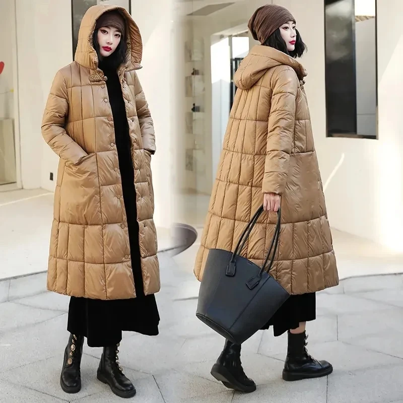 2025 New Womens Hooded Long Parka Winter Jacket Casual Loose Down Cotton Coat Parkas Female Loose Thick Warm Snow Wear Overcoat