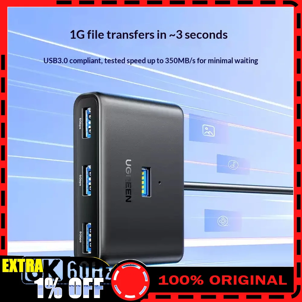 UGREEN 15697 CM688 USB 3.0 Hub 1m 4-Port High-Speed Splitter Adapter for Laptop Desktop PC