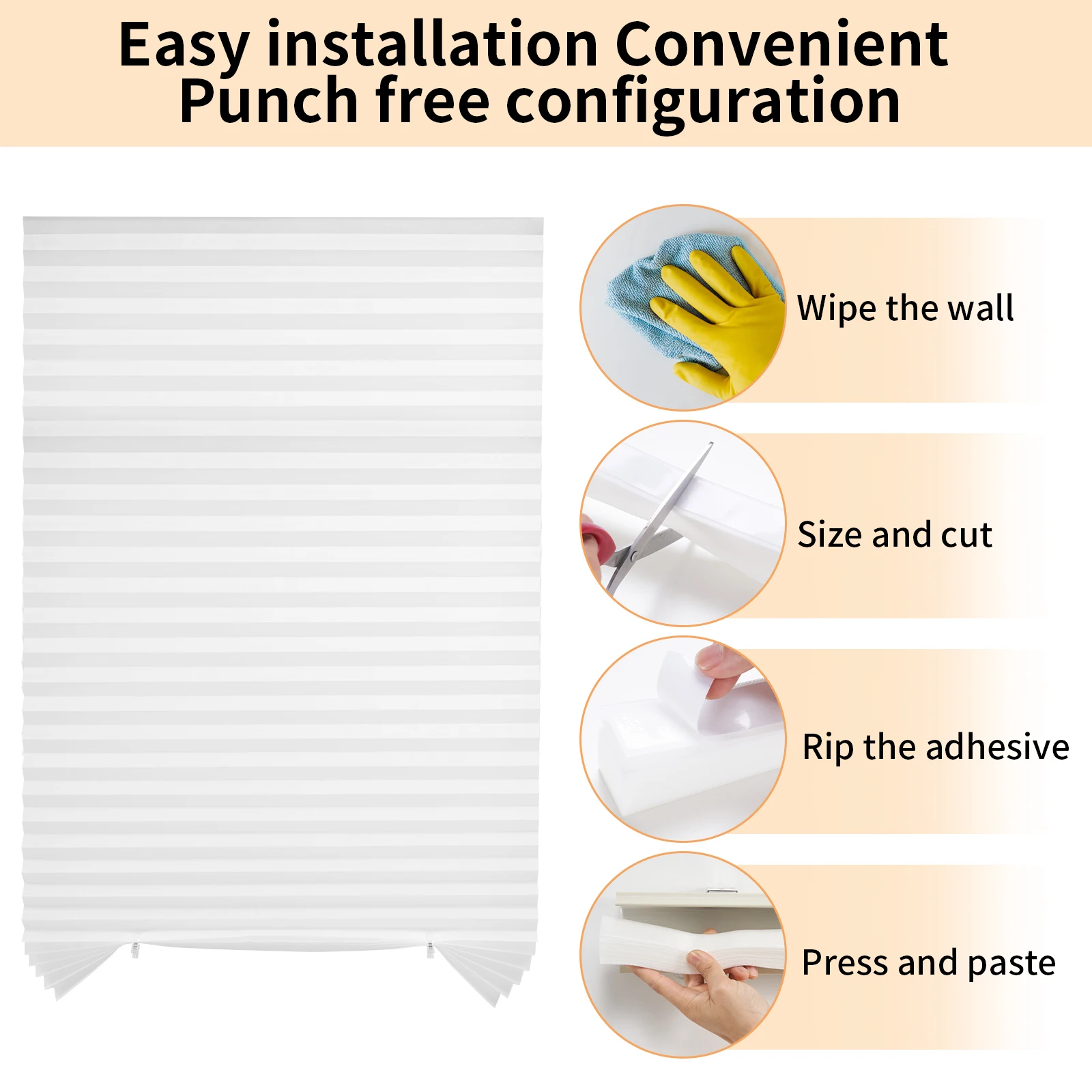 Window Blinds Cordless No Drill Cut to Size Clip On Stick On Self Adhesive Temporary Blinds Pleated Paper Blinds for Window Door