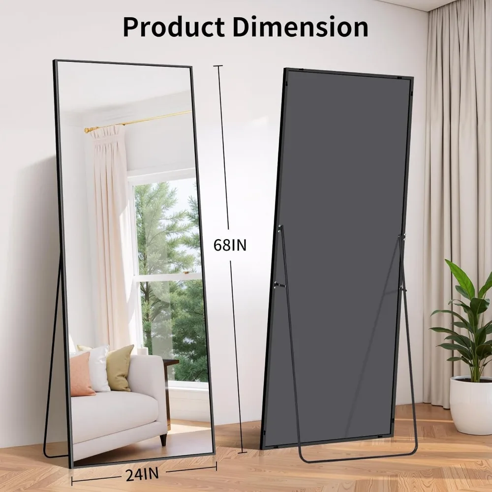 Miroir autonome complet 68x24, miroir de sol pour chambre à coucher, salon, amélioration de la décoration de la maison