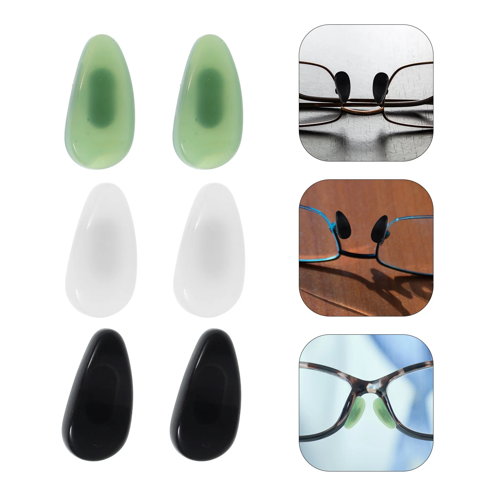 

3Pairs Nose Pads Glasses Anti Slip Soft Nose Bridge Pads Replacement for Eyeglasses Sunglasses Black White Green Daily Use