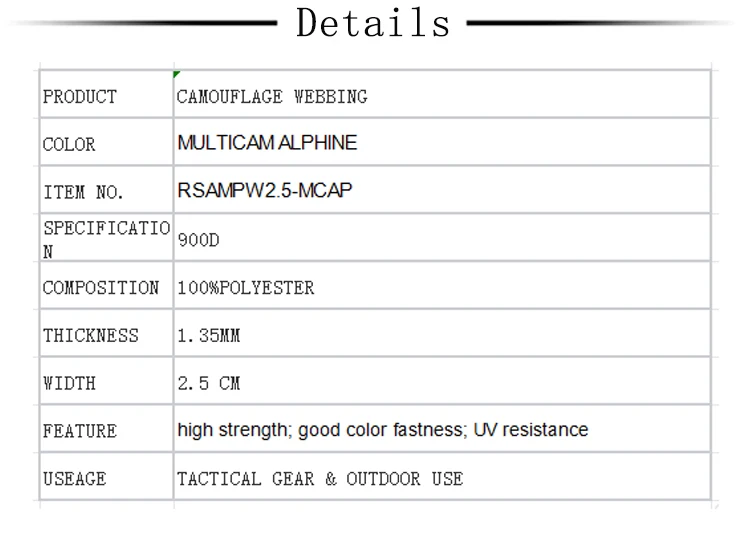 MCAP Alphine Tarnmuster Hochfestes 25mm Breites Gurtband Bedrucktes Polyester-Gurtband Langlebig für Taktische Ausrüstung Taschen Rucksäcke – Detail 4