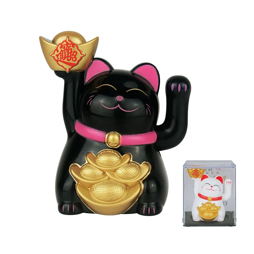 Gold Solar Powered Waving Hand Fortune Cat Lucky Cat For Home Office Car Decor New Year Figurines Feng Shui Ornament 2 Inch