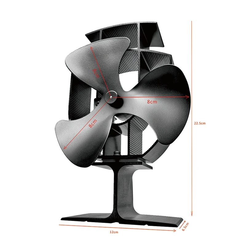 Ventilador de estufa de leña de diseño pequeño, ventilador de chimenea para quemador de leña, negro, TP2001-3