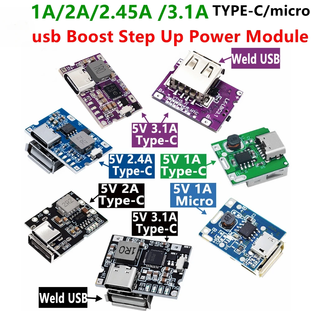 1A/2A/2.45A /3.1A usb TYPE-C/micro usb Boost Step Up modulo di alimentazione litio LiPo caricabatteria scheda di protezione per caricabatterie fai