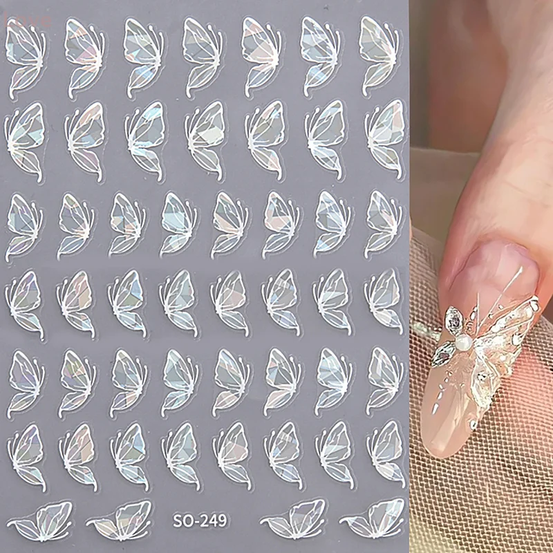 [L & P] 1 قطعة ثلاثية الأبعاد اليابانية بريق فراشة مسمار الفن ملصقات Kawaii ذاتية اللصق مسمار الزينة المنزلق الشارات DIY بها بنفسك اكسسوارات
