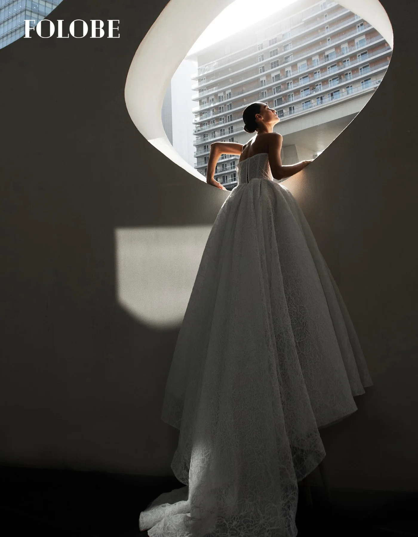 FOLOBE ลูกไม้สีขาว A-Line ชุดราตรีผู้หญิงที่ไม่มีสายหนังไข่มุกงานแต่งงานชุดราตรีชุดพิเศษโอกาสชุดที่กําหนดเอง