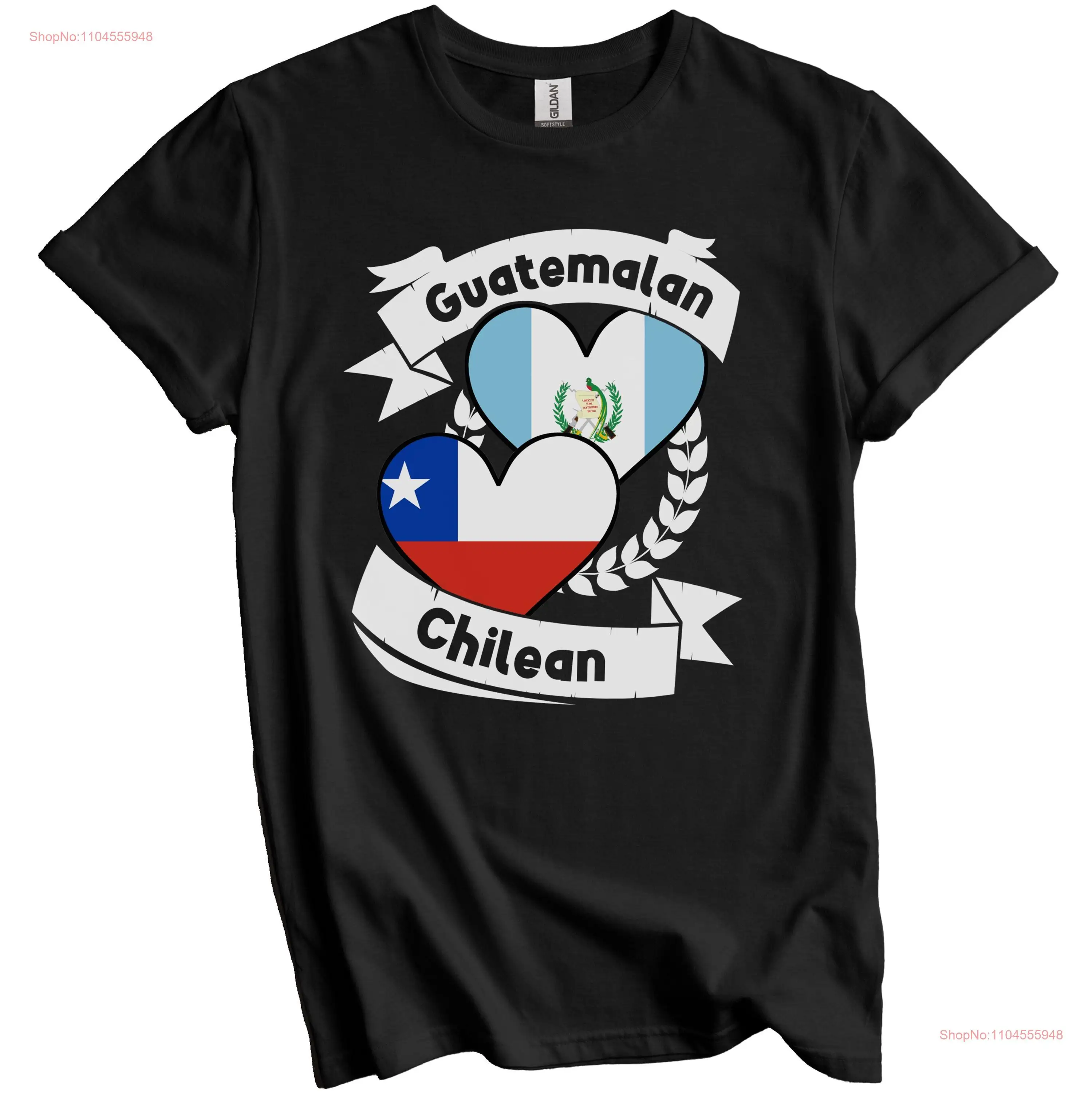 

Guatemalan Chilean Heart Flags Guatemala Chile T Shirt long or short sleeves