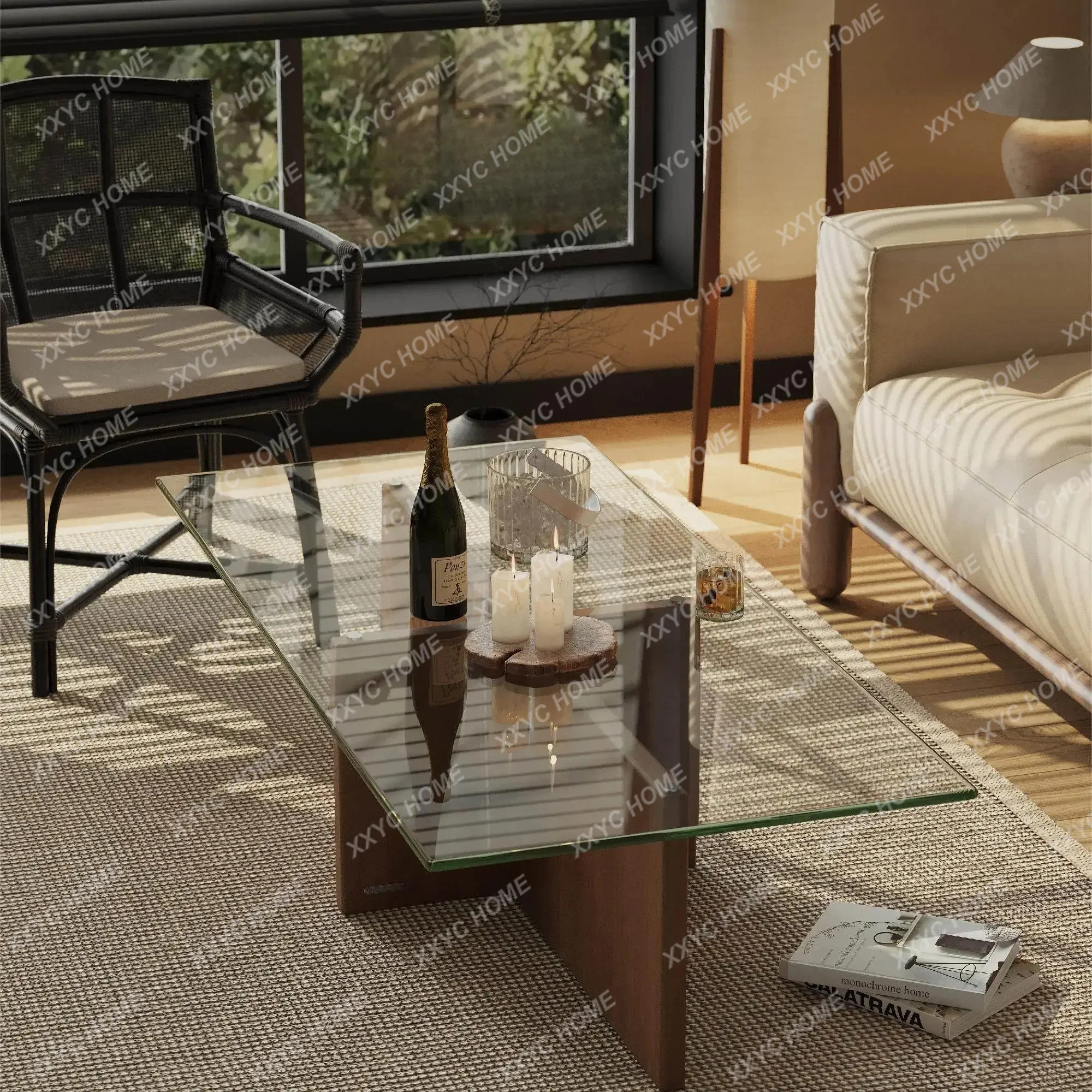 New arrive Nordic retro coffee table living room solid wood antique log glass wabi sandy wind