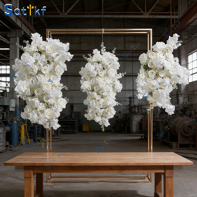 Luxuriöse weiße Kirsche Hyazinthe Rose hängen Ecke Blume Reihe Hochzeit Hintergrund Bogen Deko Blumen Tisch dekoration Ball Party Requisite