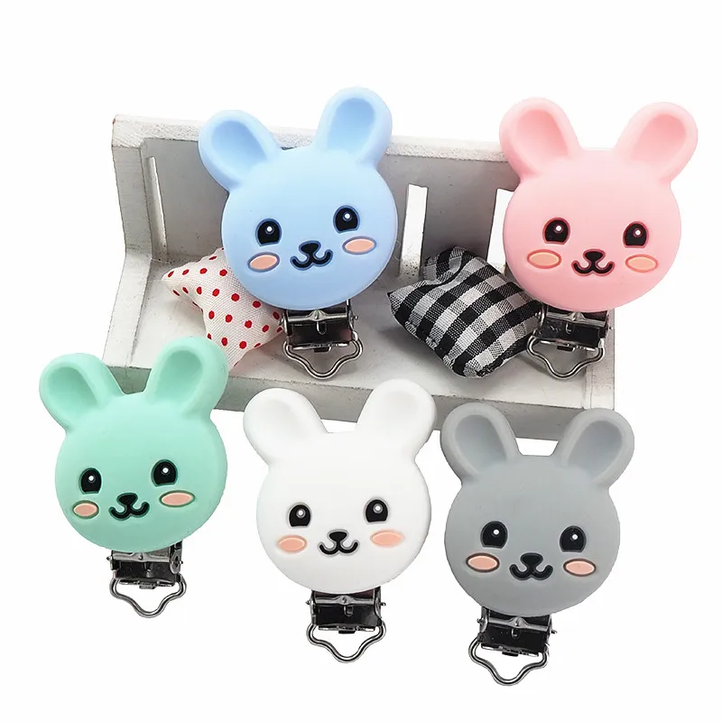 Chenkai 10PCS BPA Free DIY Silicone Rabbit Teether Baby Animal Pacifier Dummy Nursing Soother Sensory Toy Gift   Accessories