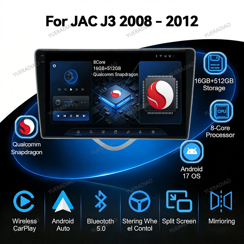Android 17 Car Radio For JAC J3 2008 - 2012 Turin RS 2009 2010 2011 2012 Carplay Auto Multimedia Stereo Video Player FM GPS NAVI