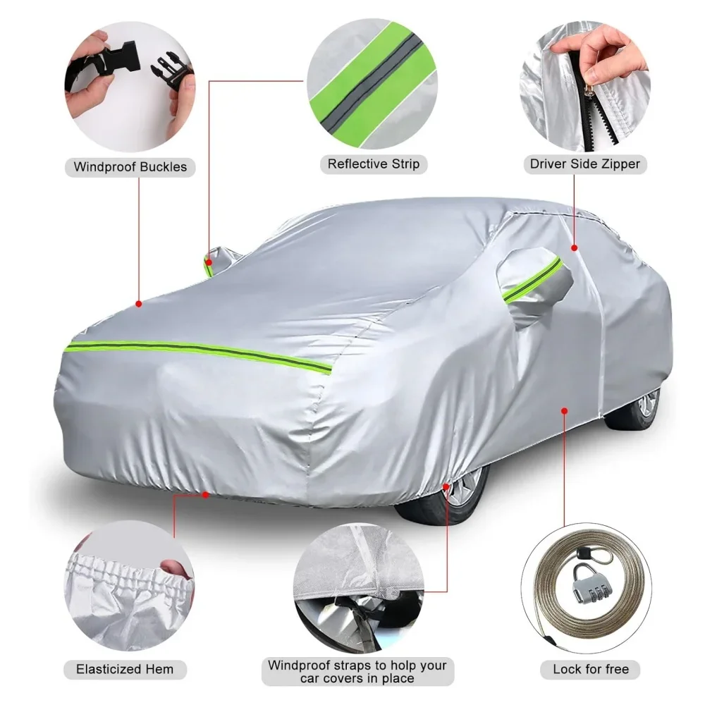Car Cover For Nissan Altima2002-2025 Silver All Weather With Zipper Door Windproof Band For Snow Rain Dust Hail Protection
