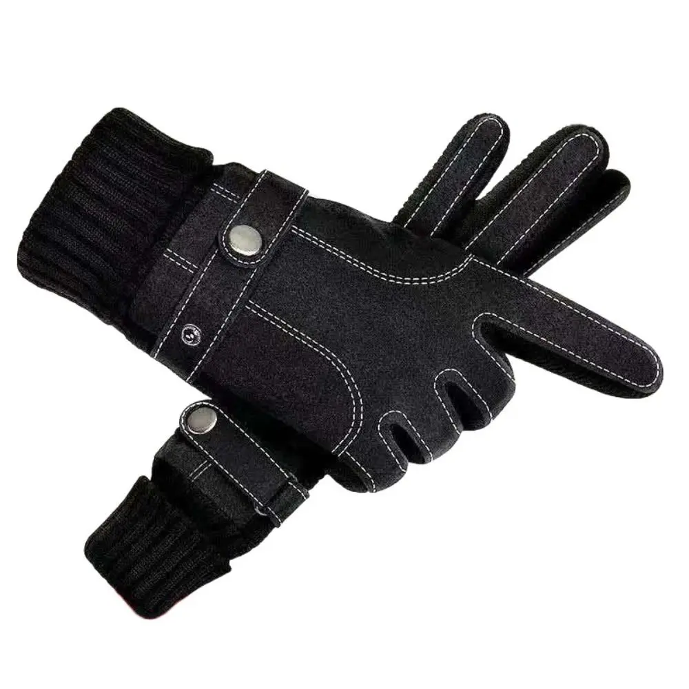 

High Quality Leather Winter Men Gloves Touch Screen Thicken Warm Casual Gloves Outdoor Sport Full Finger Men Mittens