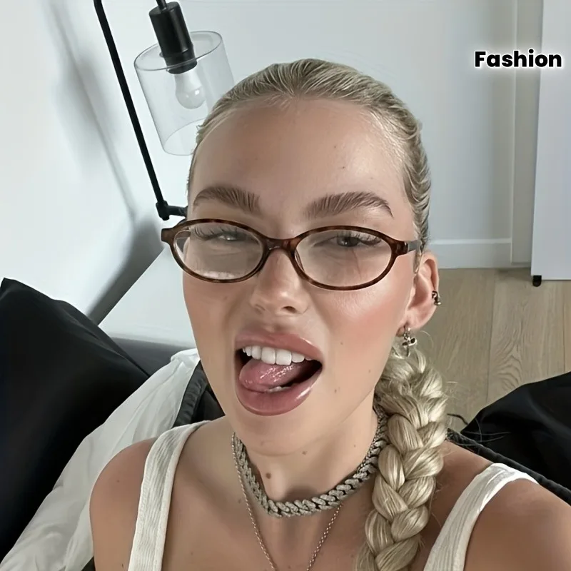 2 piezas de gafas de moda con montura ovalada Y2K para mujer, gafas decorativas con montura pequeña Retro