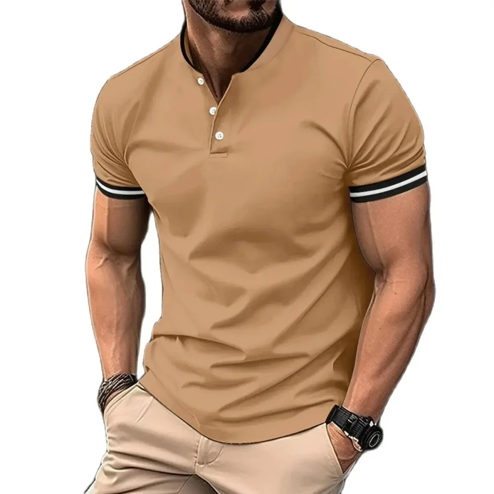

New Men's High-quality Stand Up Collar Short Sleeved Polo Shirt for Summer Luxury, Fashion, Business and Leisure Multifunctional