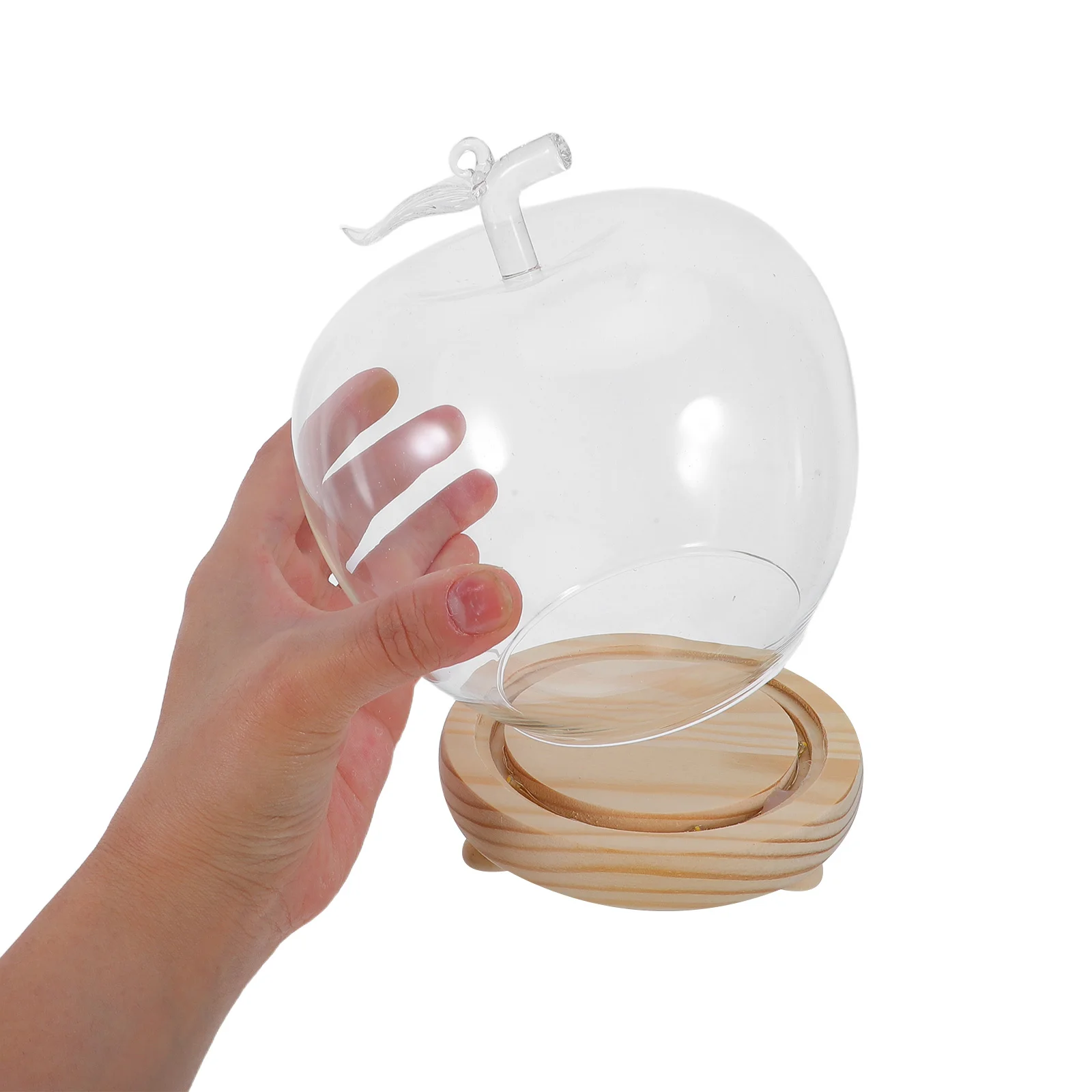 

1Set Apple Shaped Glass Dome Cloche Large Clear Display Case with Wood Base Dustproof Cover Tabletop Decor for Office Living