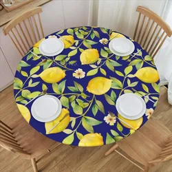Lemon Elastic Edged Round Fitted Table Cloth,Farm Fruit Waterproof Table Cover Tablecloth Indoor Outdoor Kitchen Holiday Party