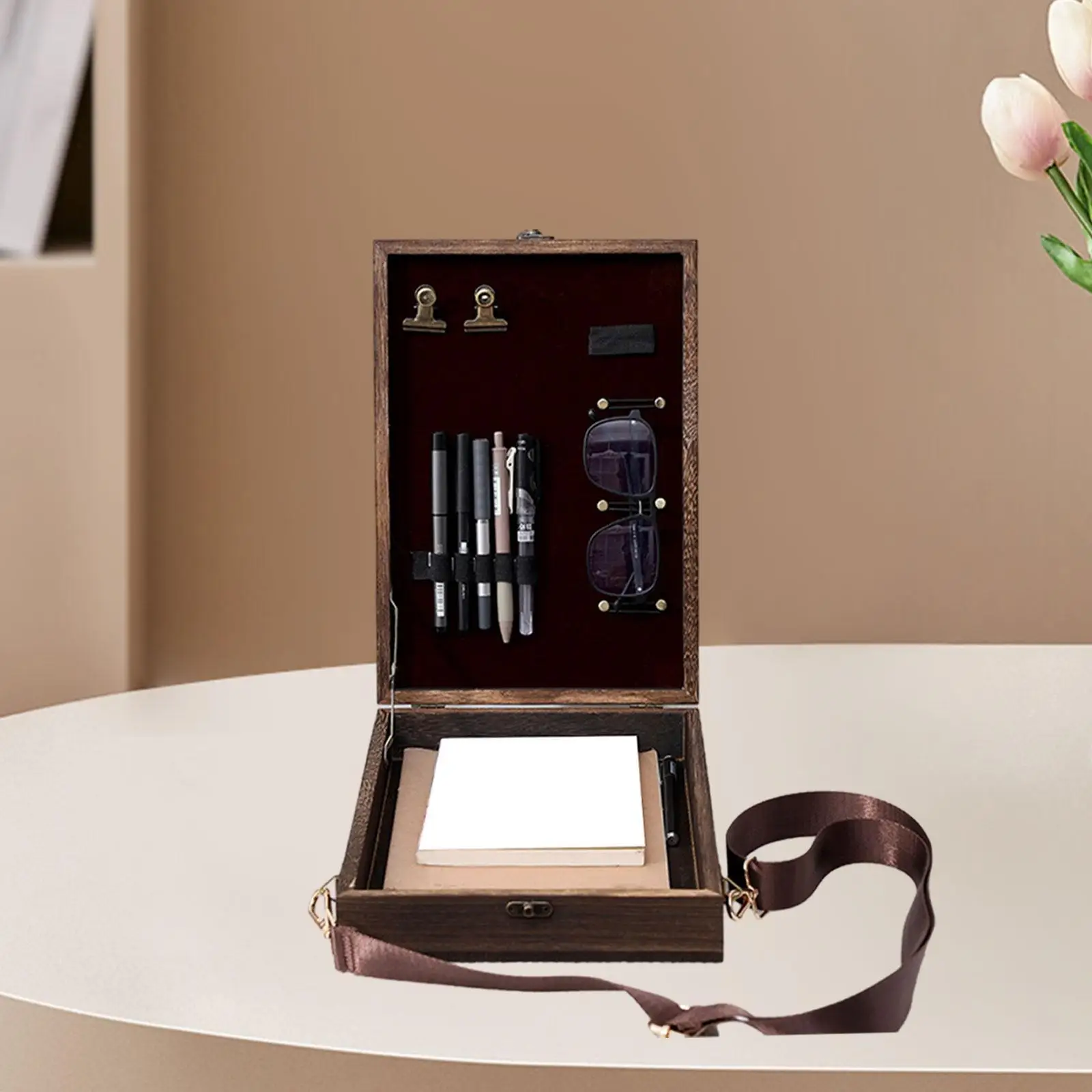

Writers Messenger Wood Box Artist Storage Case Portable Wood Table Sketchbox Easel for Pencils Keepsakes Crafts Drawing Markers