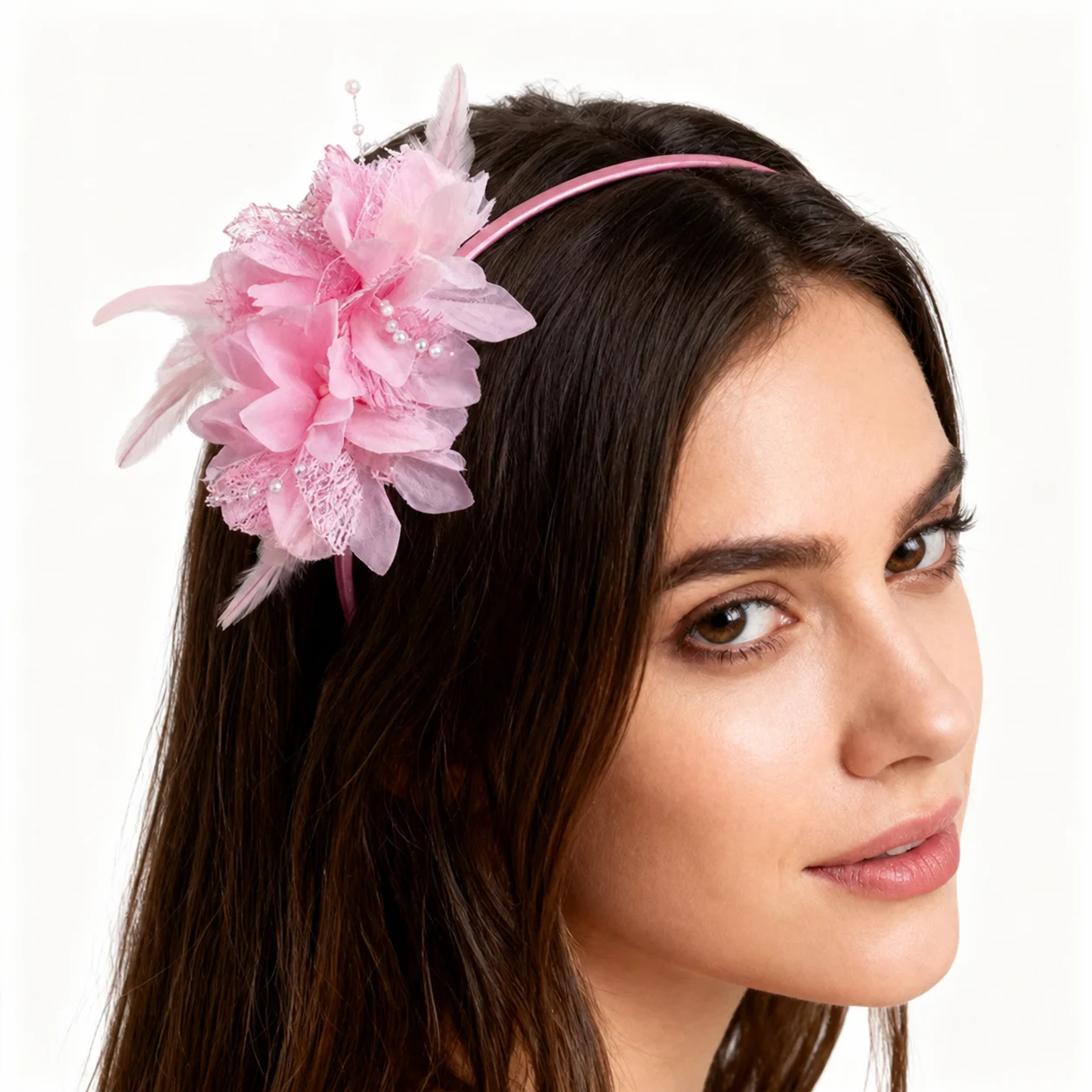 Feather Floral Decorative Headband Elegant Fabric Hair Hoop Bridal Hairband for Party Prom Wedding Holiday New Year Events